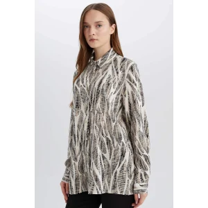 Defacto E0786 Siyah Regular Fit Desenli Uzun Kollu Gömlek Tunik