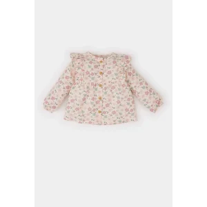 Defacto E2786 Bej Kız Bebek Bisiklet Yaka Çiçekli Twill Uzun Kollu Gömlek