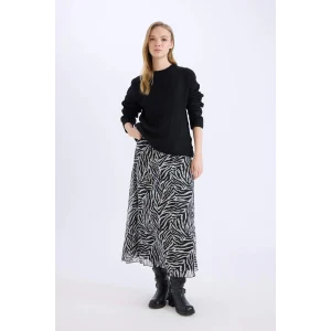 Defacto E3974 Siyah Flare Fit Zebra Desenli Yüksek Bel Tül Maxi Etek