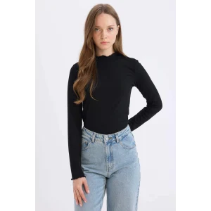 Defacto B2389 Siyah Yarım Balıkçı Yaka Fitilli Kaşkorse Uzun Kollu Tişört