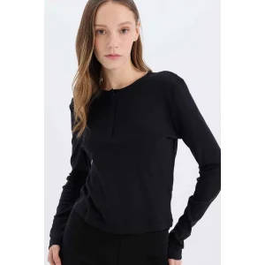 Defacto E7680 Siyah Coool Fitted Ribana Basic Düz Uzun Kollu Tişört