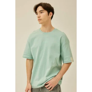 Defacto B4220 Yeşil Comfort Regular Fit Rahat Kalıp Bisiklet Yaka Baskılı Kısa Kollu Ağır Kumaş Tişört