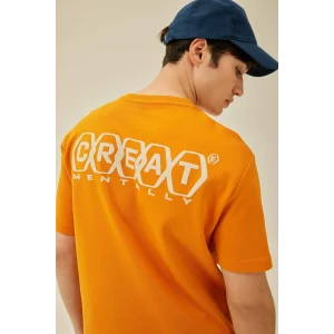 Defacto B4219 Turuncu Regular Fit Bisiklet Yaka Sırt Baskılı Kısa Kollu Ağır Kumaş Tişört