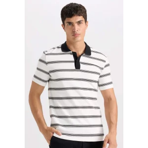 Defacto D4720 Beyaz Slim Fit Dar Kesim Çizgili Polo Tişört
