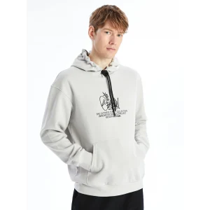 LCW Casual GRİ Uzun Kollu Baskılı Erkek Kalın Hoodie