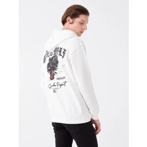 LCW Casual BEYAZ Uzun Kollu Baskılı Erkek Kalın Hoodie