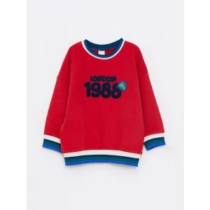 LCW baby KIRMIZI Bisiklet Yaka Uzun Kollu Nakış Detaylı Erkek Bebek Sweatshirt