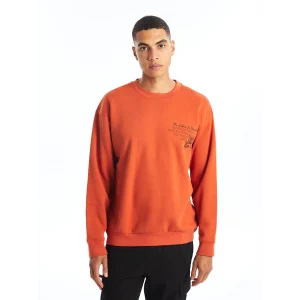 LCW Casual TURUNCU Bisiklet Yaka Uzun Kollu Baskılı Erkek Kalın Sweatshirt