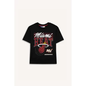 Defacto D9546 Siyah Erkek Çocuk NBA Miami Heat Bisiklet Yaka Kısa Kollu Tişört