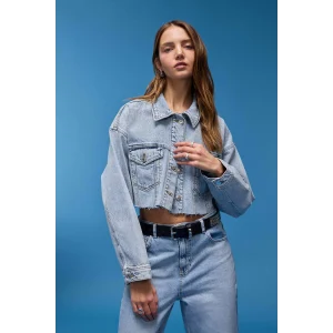 Defacto D8685 Mavi Crop Jean Ceket