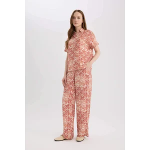 Defacto D4631 Turuncu Regular Fit Geniş Bol Paça Desenli Pantolon
