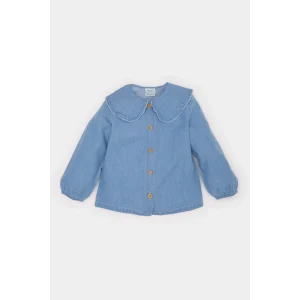 Defacto E2835 Mavi Kız Bebek Büyük Yaka Jean Görünümlü Uzun Kollu Gömlek