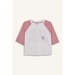 Defacto D8031 Beyaz DeFactoFit Crop Top Bisiklet Yaka Slogan Baskılı Sporcu Kısa Kollu Tişört