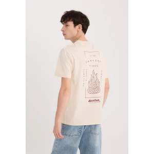 Defacto D6783 Bej Avatar the Last Airbender Regular Fit Bisiklet Yaka Baskılı Kısa Kollu Tişört