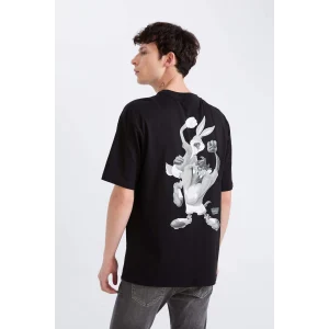 Defacto E0328 Siyah Looney Tunes Boxy Fit Bisiklet Yaka Sırt Baskılı Kısa Kollu Tişört