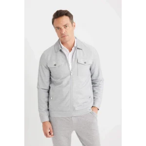 Defacto D7533 Gri Slim Fit Dar Kesim Polo Yaka Fermuarlı Mevsimlik Baharlık Mont