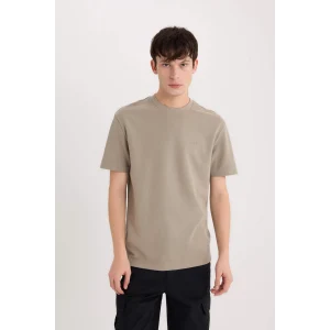 Defacto D5514 Haki Regular Fit Bisiklet Yaka Baskılı Kısa Kollu Ağır Kumaş Tişört