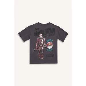 Defacto D9572 Antrasit Erkek Çocuk Star Wars-Mandalorian Bisiklet Yaka Kısa Kollu Tişört