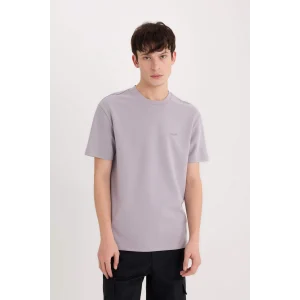 Defacto D5514 Mor Regular Fit Bisiklet Yaka Baskılı Kısa Kollu Ağır Kumaş Tişört