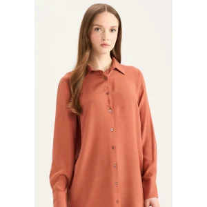 Defacto Z3538 Turuncu Regular Fit Basic Düz Uzun Kollu Gömlek Tunik