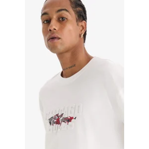 Defacto E0071 Ekru DeFactoFit NBA Chicago Bulls Oversize Geniş Kalıp Bisiklet Yaka Kısa Kollu Tişört