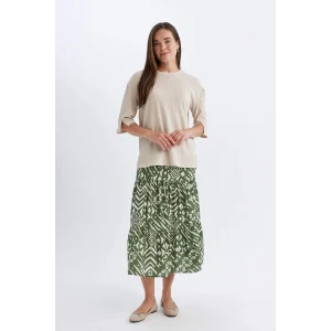 Defacto C4411 Yeşil Desenli Aerobin Midi Etek