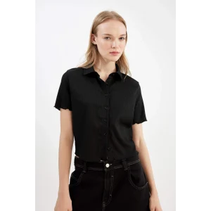 Defacto D4520 Siyah Coool Fitted Bürümcük Kısa Kollu Gömlek