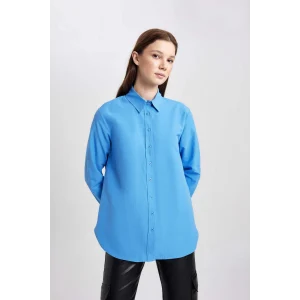 Defacto B8314 Mavi Relax Fit Poplin Uzun Kollu Gömlek Tunik