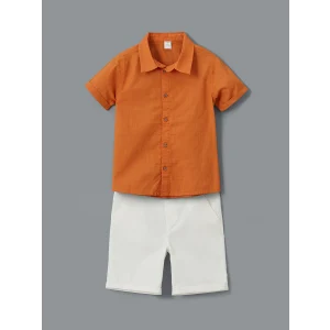 LCW Kids TURUNCU Kısa Kollu Basic Erkek Bebek Gömlek ve Şort 2li Takım