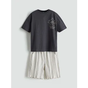 LCW Kids ANTRASİT Bisiklet Yaka Baskılı Erkek Çocuk Tişört ve Şort 2li