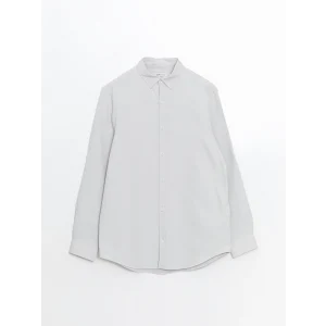 LCW Vision GRİ Slim Fit Uzun Kollu Armürlü Erkek Gömlek