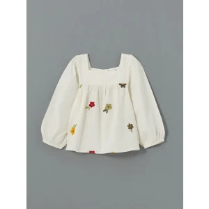 LCW Kids EKRU Kare Yaka Nakışlı Kız Bebek Bluz