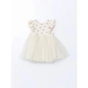LCW baby BEJ Basic Dantel Tüllü Kız Bebek Elbise