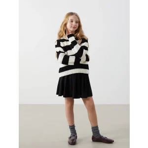 LCW Kids SİYAH Beli Lastikli Fiyonk Detaylı Kız Çocuk Pileli Etek