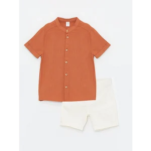LCW Kids TURUNCU Hakim Yaka Kısa Kollu Erkek Bebek Gömlek ve Şort 2li Takım