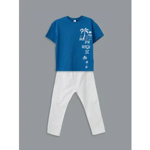 LCW Kids MAVİ Baskılı Erkek Çocuk Tişört ve Pantolon 2li