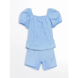 LCW Kids MAVİ Keten Karışımlı Kız Çocuk Bluz ve Şort