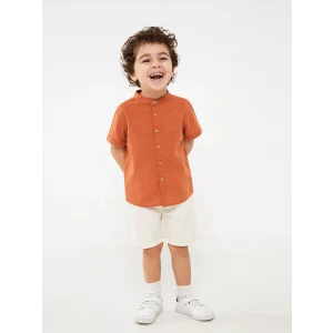LCW baby TURUNCU Hakim Yaka Kısa Kollu Erkek Bebek Gömlek ve Şort 2li Takım