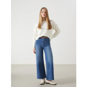 LCW Jeans İNDİGO Beli Kemerli Wideleg Kadın Jean Pantolon