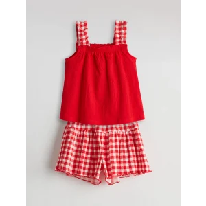 LCW Kids KIRMIZI Ekose Kız Çocuk Bluz ve Şort 2li