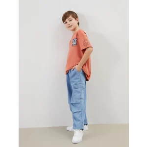 LCW Kids İNDİGO Beli Lastikli Erkek Çocuk Kargo Jean Pantolon