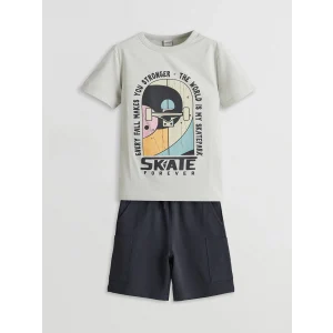 LCW Kids GRİ Bisiklet Yaka Erkek Çocuk Tişört ve Şort