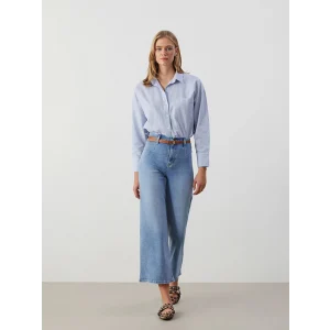 LCW Jeans İNDİGO Beli Kemerli Wideleg Kadın Jean Pantolon