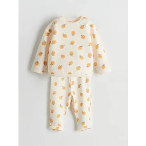 LCW Kids BEJ Bisiklet Yaka Baskılı Kız Çocuk Sweatshirt ve Eşofman Alt 2li