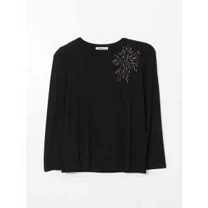 LCW Grace SİYAH Bisiklet Yaka Taşlı Kadın Bluz