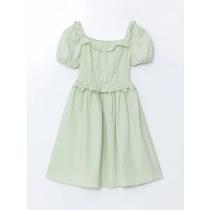 LCW Kids YEŞİL Kare Yaka Kız Çocuk Elbise