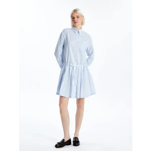 XSIDE MAVİ Gömlek Yaka Çizgili Kadın Elbise