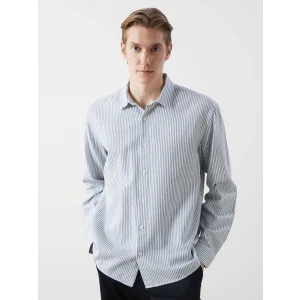 LCW Vision MAVİ Regular Fit Uzun Kollu Çizgili Erkek Gömlek