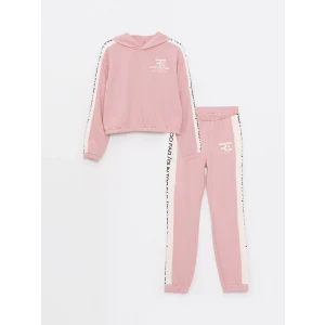 LCW Kids PEMBE Kapüşonlu Baskılı Uzun Kollu Kız Çocuk Sweatshirt ve Eşofman Altı