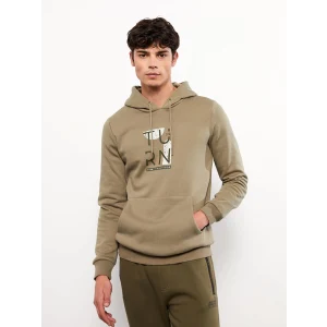 LCW Casual HAKİ Uzun Kollu Baskılı Erkek Kalın Hoodie